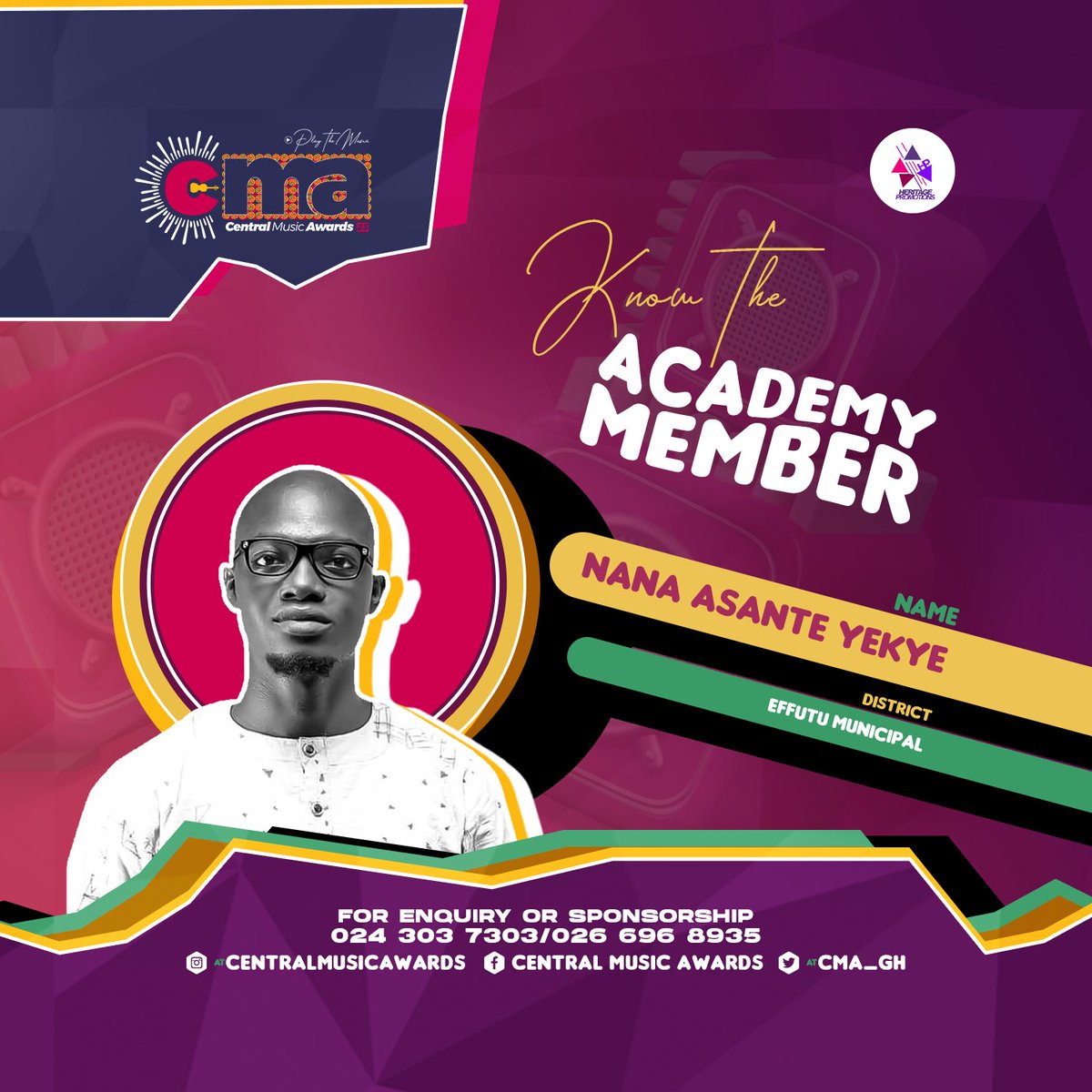 Representing the EFFUTU MUNICIPALITY at the 12th edition of <a href="/CMA_Gh/">𝐂𝐞𝐧𝐭𝐫𝐚𝐥 𝐌𝐮𝐬𝐢𝐜 𝐀𝐰𝐚𝐫𝐝𝐬 2025</a> is @naywillz ,  Blogger and founder of Nay Media Hub. 

NB: Nominations for the 12th <a href="/CMA_Gh/">𝐂𝐞𝐧𝐭𝐫𝐚𝐥 𝐌𝐮𝐬𝐢𝐜 𝐀𝐰𝐚𝐫𝐝𝐬 2025</a> open on Monday, August 28th, 2023. 

The <a href="/CMA_Gh/">𝐂𝐞𝐧𝐭𝐫𝐚𝐥 𝐌𝐮𝐬𝐢𝐜 𝐀𝐰𝐚𝐫𝐝𝐬 2025</a> is powered by <a href="/heritagepromogh/">Heritage Promotions</a> 

#CMA23 #PlayTheMusic