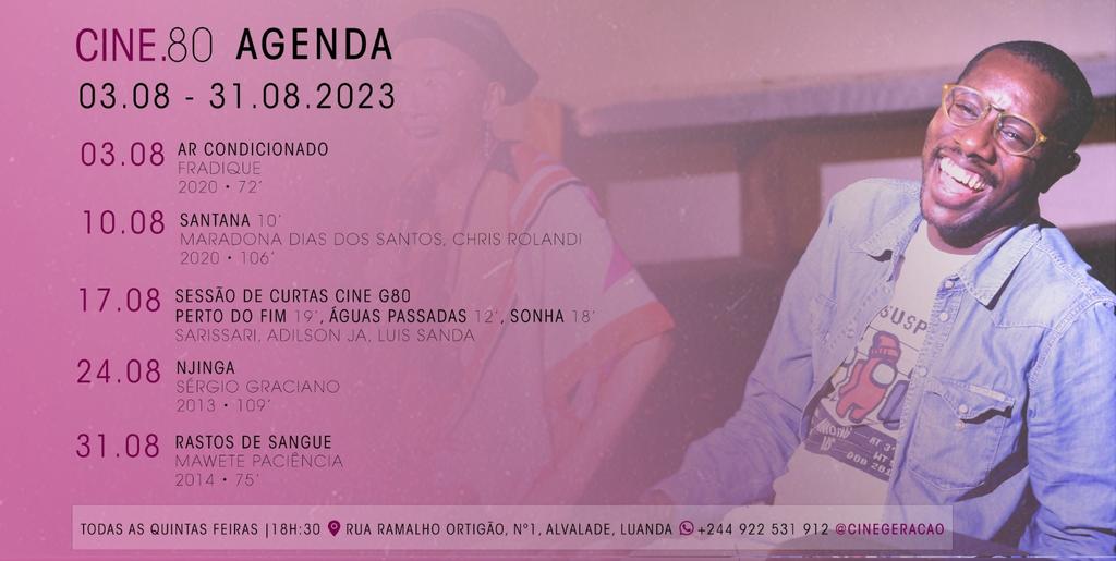 CineGeracao's tweet photo. 📢 CINE G80 | AGENDA
🗓️ 03.08. — 31.08.2023

Saudamos o mês de Agosto com uma programação de filmes angolanos que deram o que falar, e uma sessão especial de curtas metragens nacionais.

Acompanhe a nossa agenda e venha celebrar connosco o melhor do Cinema Africano! 📽️

#CineG80 https://t.co/sOLnS5itJe