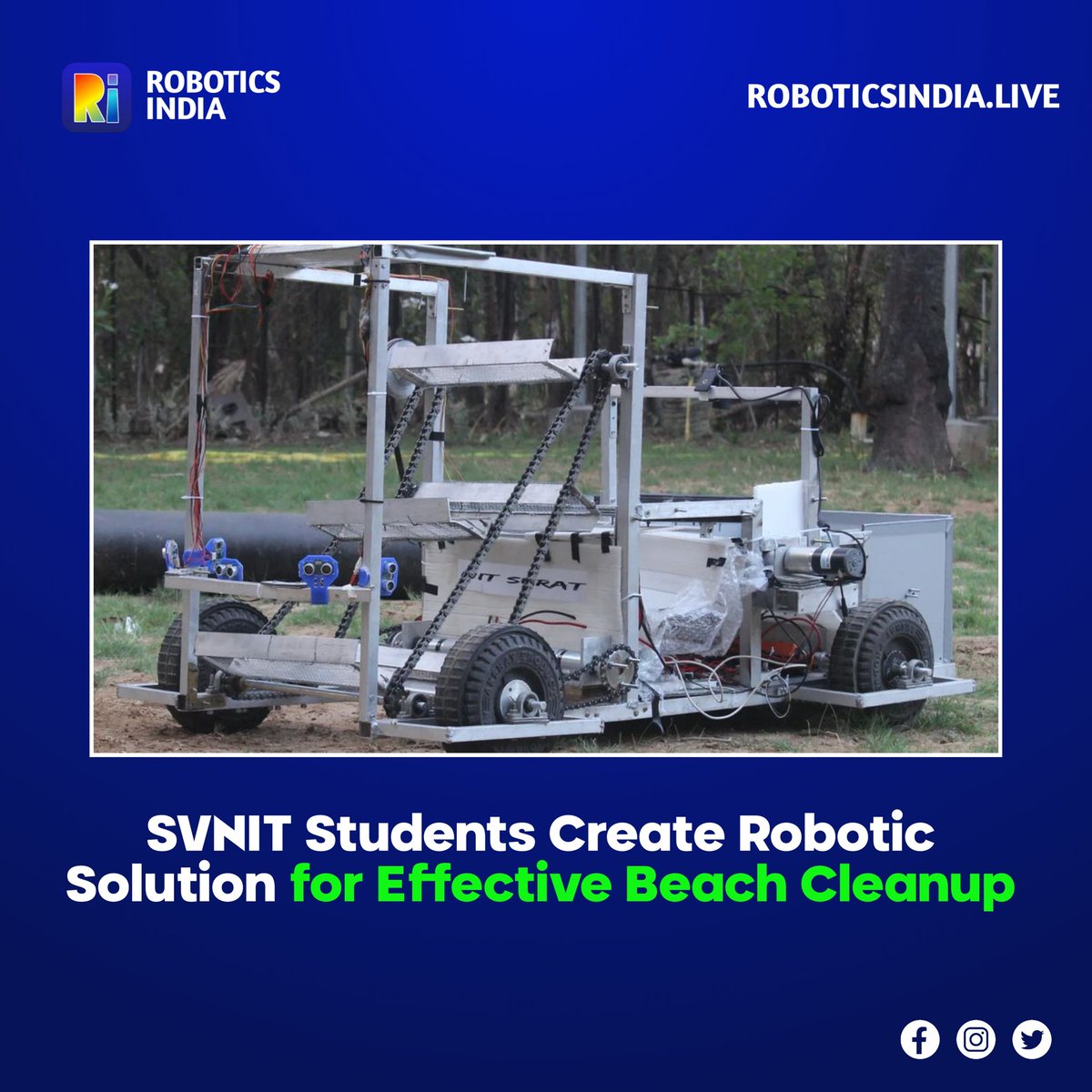 robotics4india's tweet image. SVNIT Students Create Robotic Solution for Effective Beach Cleanup

This robot was selected in the top-10 out of 70 thousand projects in the national competition.

#robotech #roboticschallenge #roboticscompetition #roboticsclub #robotics #robot #roboticsengineer #roboticsindia