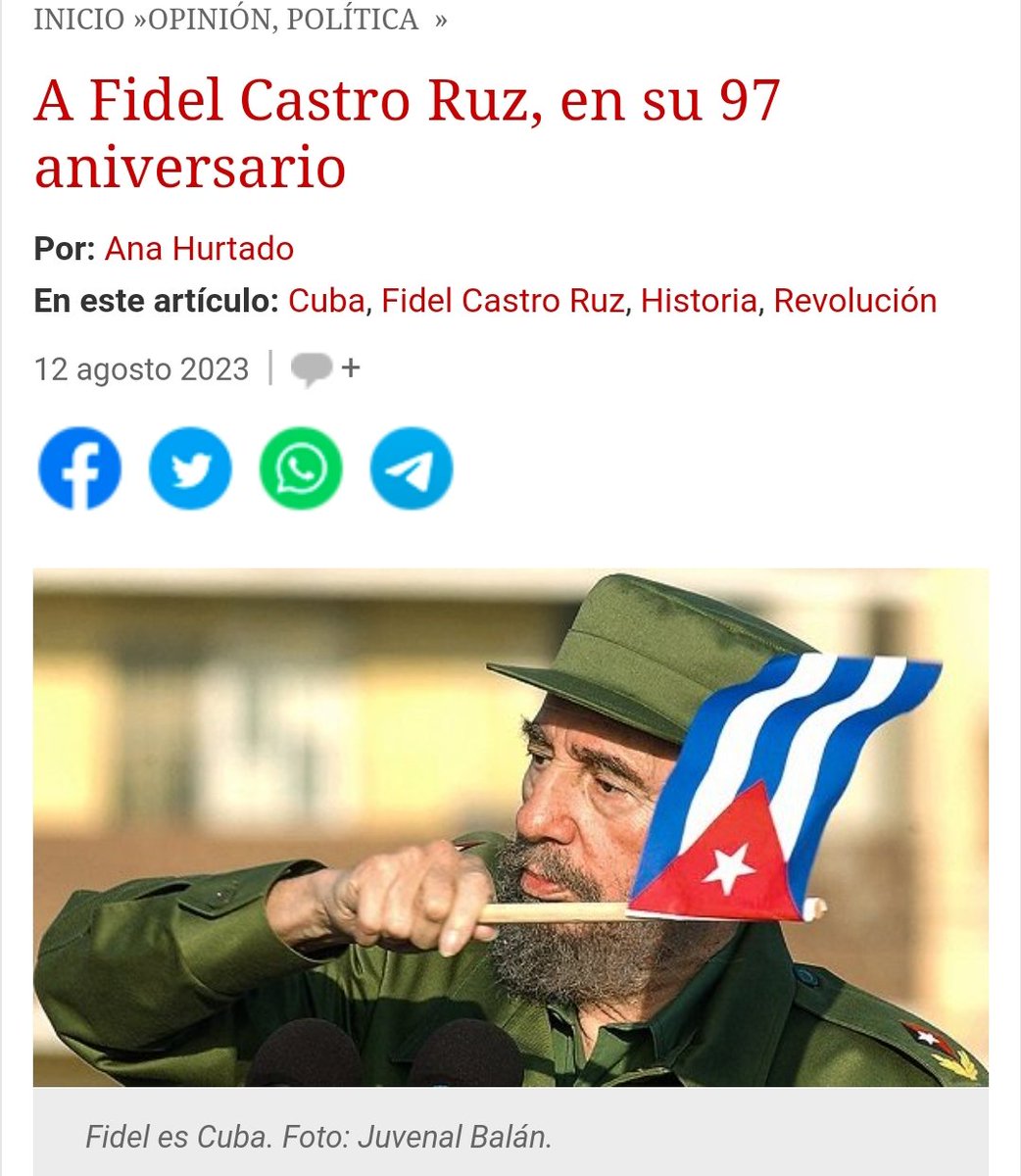 Escribo hoy domingo en especial para <a href="/cubadebatecu/">Cubadebate</a> porque la ocasión lo requería.

Porque hoy hace 97 años vino al mundo uno de los hombres más grandes y maravillosos que ojos humanos hayan visto. ⬇️

cubadebate.cu/opinion/2023/0…