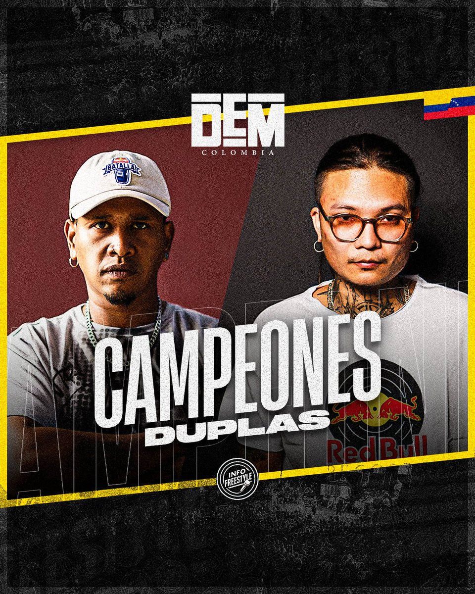 InfoFreestyle2's tweet photo. ¡Ganadores! 🥇

El día de ayer AIRON + CHANG fueron los ganadores de la DEM Duplas de DEM Battles Colombia 🇨🇴.

Muy pronto los videos en el canal de YouTube de DEM Battles 🇨🇴.

#DEMBattles 🇨🇴 https://t.co/XWkmfFUgiN