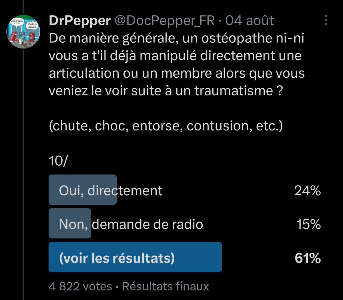 DokPepper's tweet photo. Le mec il a tout simplement faillit rendre TÉTRAPLÉGIQUE la patiente.
Puisque le bon sens n'existe pas en ostéopathie, un décret de 2007 INTERDIT aux ostéos de manipuler les cous. Bha oui, la loi tente de protéger les patients. Sauf qu'aucun ostéopathe respecte cette loi.
4/ https://t.co/p5AJs7HHy7