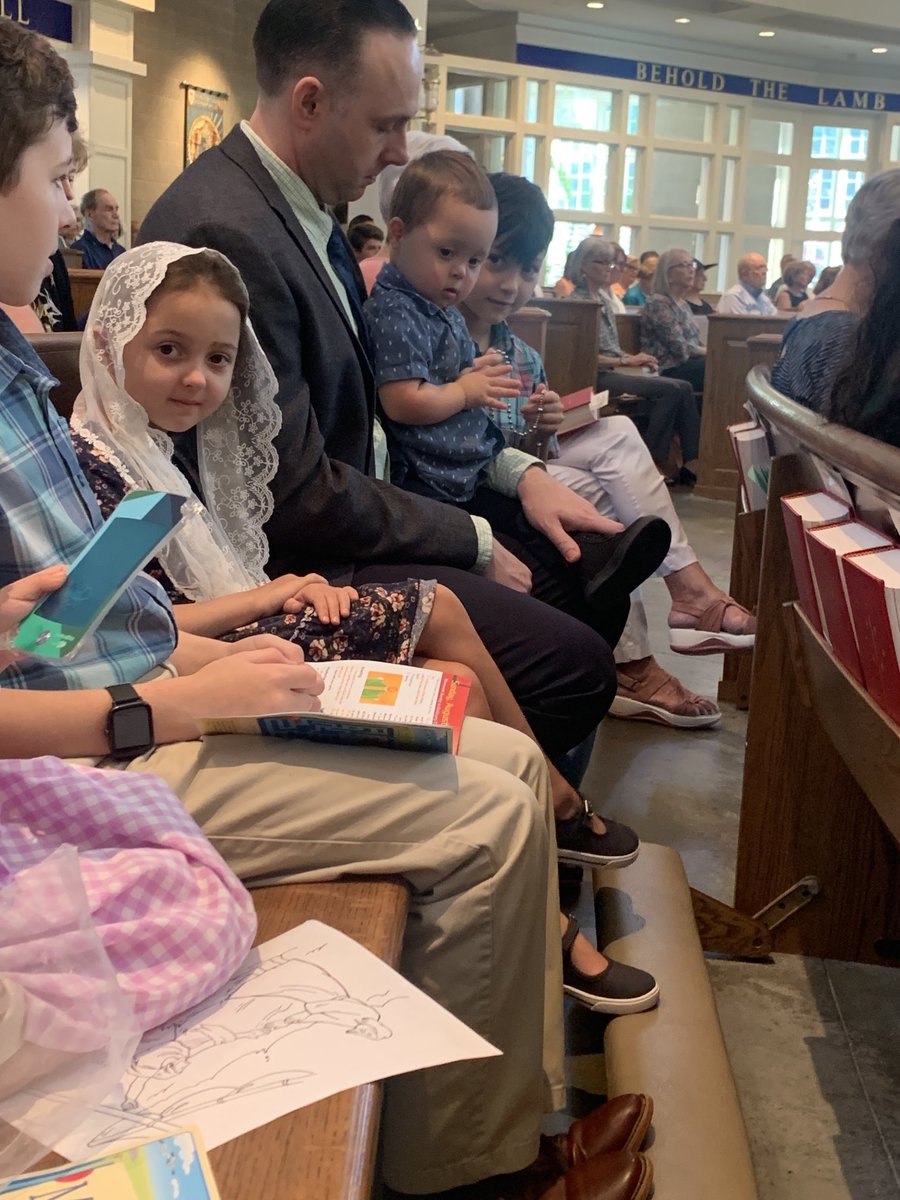 Mater_Casey's tweet photo. Before Mass began this morning, 6 yo son was praying a rosary &amp; 2 yo Benedict put his hands together to pray too. It was one of the sweetest things I have ever witnessed. But then 10 yo son kneeled &amp; helped 3 yo son pray an Our Father &amp; my ❤️was overwhelmed with the beauty https://t.co/yRTuA1Dcu2