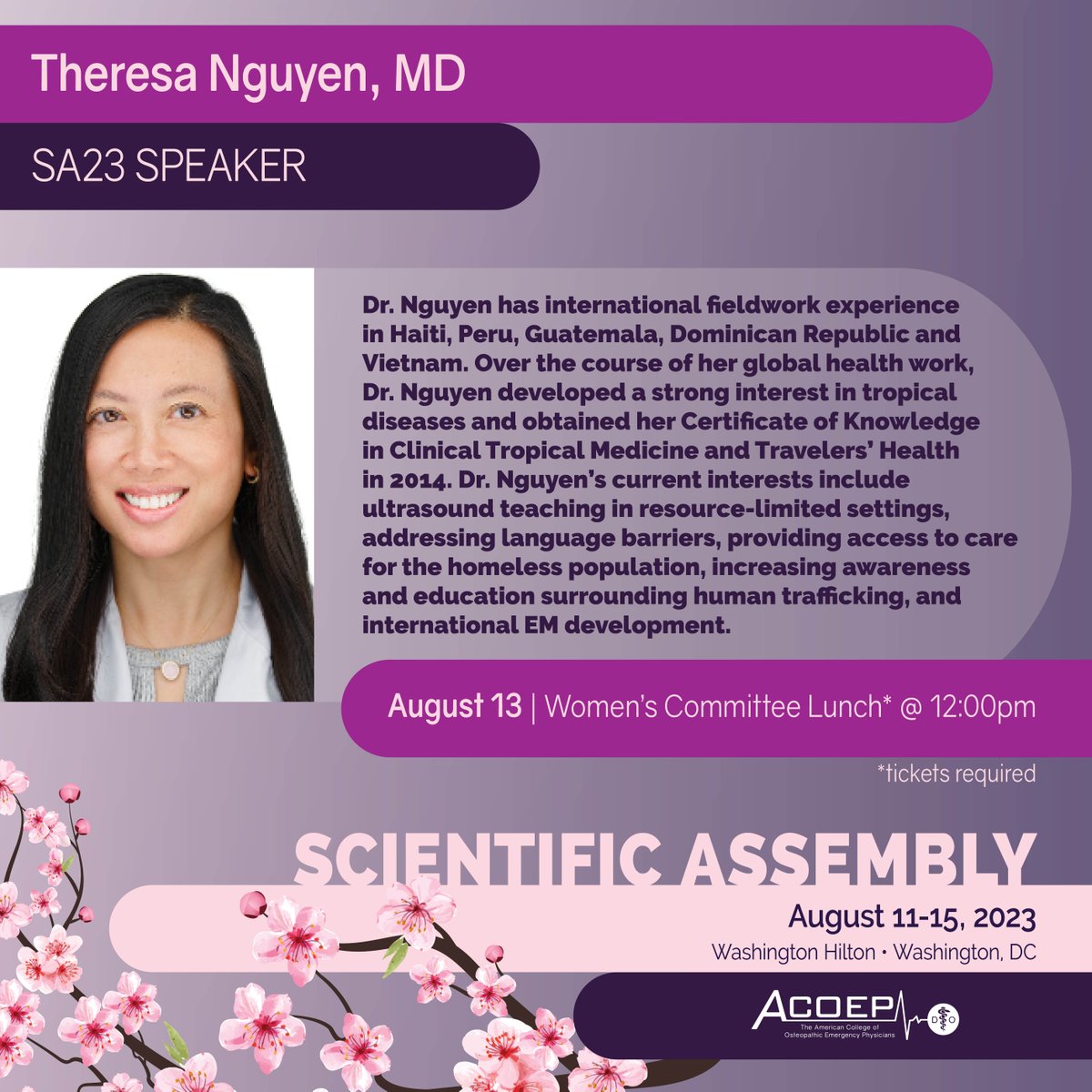 ACOEP's tweet photo. Speaker Highlight: Our thanks to Dr. Theresa Nguyen, the Keynote Speaker for the Women's Committee Luncheon today at 12pm. #ACOEP23 https://t.co/Ru6BPHfG3b