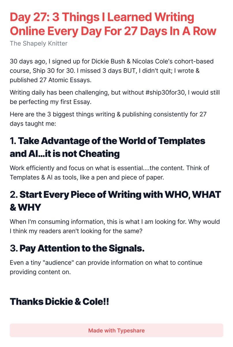 shapelyknitter's tweet image. #ship30for30

Day 27: 3 Things I Learned Writing Online Every Day For 27 Days In A Row