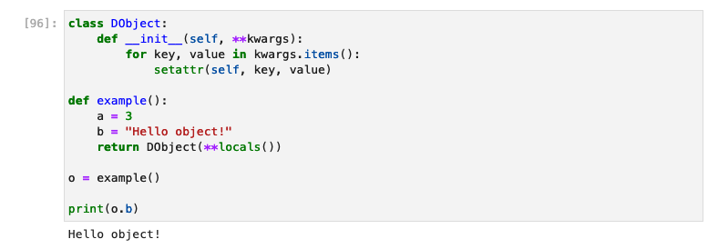 heinrichhartman's tweet image. Found a nifty way to return a export a whole bunch of state from a function as a Python object. 🐲🔥🤷♂️☕️ #PythonHacks