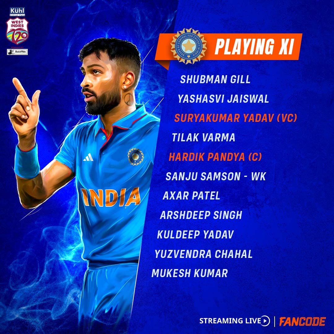 FanCode's tweet photo. Pandya opts to bat. It's time for the DECIDER in Florida!
#WIvIND #INDvWIAdFreeonFanCode https://t.co/vYj3WNOs4l