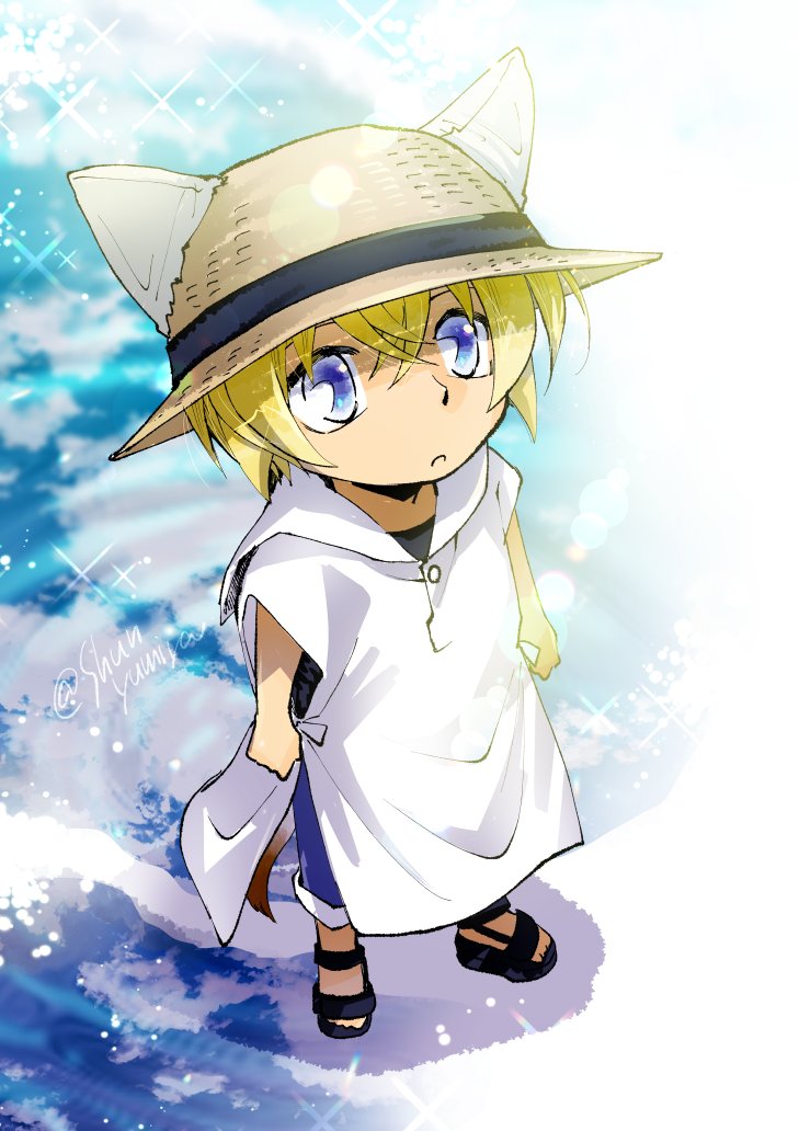 blue eyes solo male focus 1boy blonde hair hat male child  illustration images