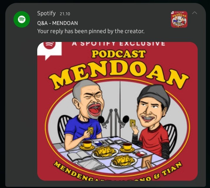 Wingenane seh yowes entuk notif ngene persis, tp aku sek biasa ae karo mbatin [halah saking pas bejo ae] lah kok saiki dibaleni maneh. biyuuh biyuh opo yo gak seneng peng suwidak rolas akutuh

Matursuwun gae podcast idamane arek arek <a href="/donopradana/">Dono Pradana</a> <a href="/agustianprtama/">Agustian Pratama W.</a> 🤩