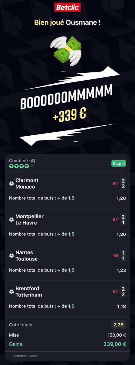 YousFoot's tweet photo. Merci ⁦@Betclic⁩ https://t.co/Zg1XiCLqpl