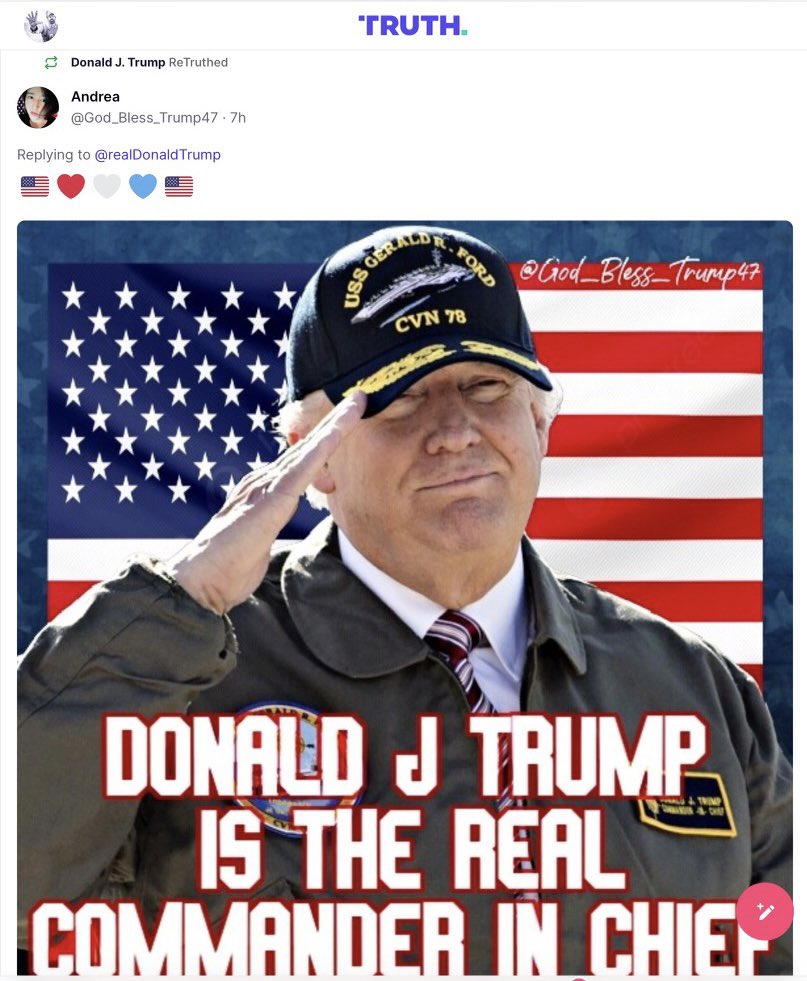 Look what Trump just reposted on Truth!!!! Trump is the real CIC! Who’s going to argue against this one??????? BOOOOOOOOOOOM!!!!