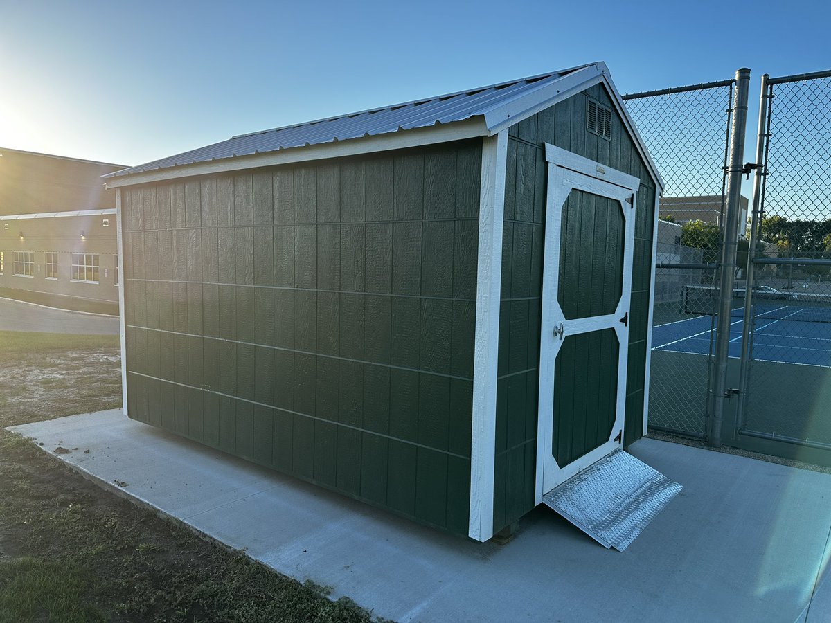 FaribaultTennis's tweet photo. Our new tennis shed is up and ready for the first day of practice on Monday. Thank you to the school staff, parents &amp; players who helped make this possible! https://t.co/fmbIKVma7M