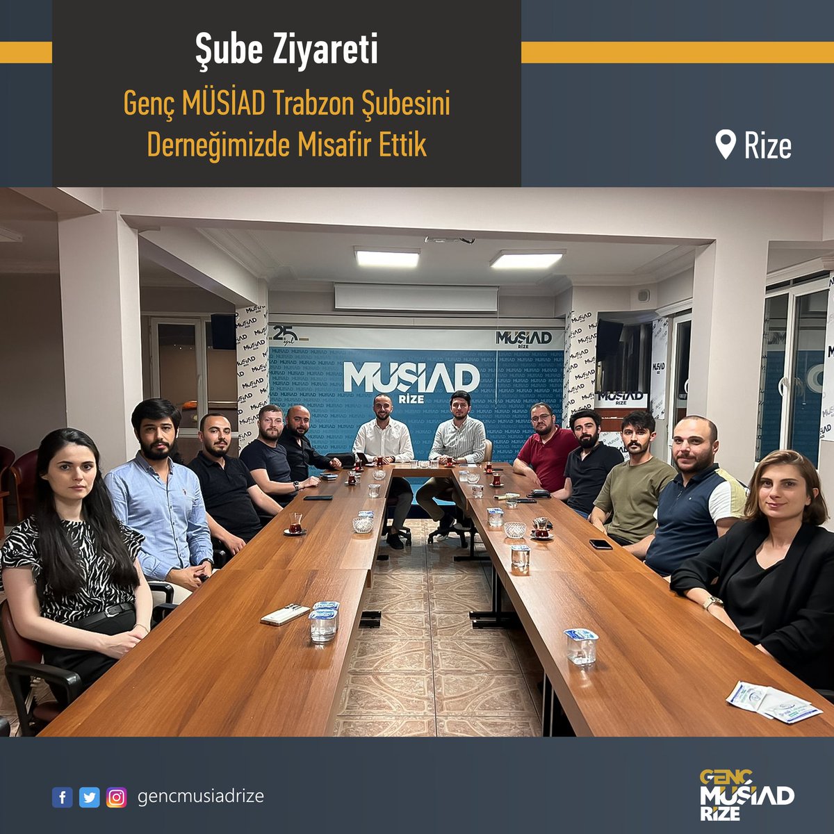 🔸Şubeler arası iletişimi geliştirmek adına komşu şubemiz Genç MÜSİAD Trabzon Yönetim Kurulunu derneğimizde misafir ettik. Teşriflerinden ve hoş sohbetlerinden ötürü Başkan Mert Şahin ve Yönetim Kuruluna teşekkür ederiz.