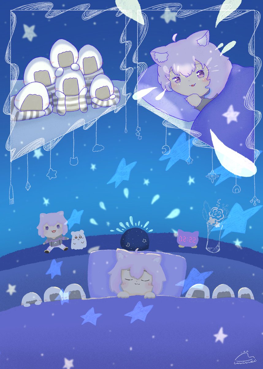 猫又おかゆ 「おやすみ #絵かゆ」|海うしのイラスト
