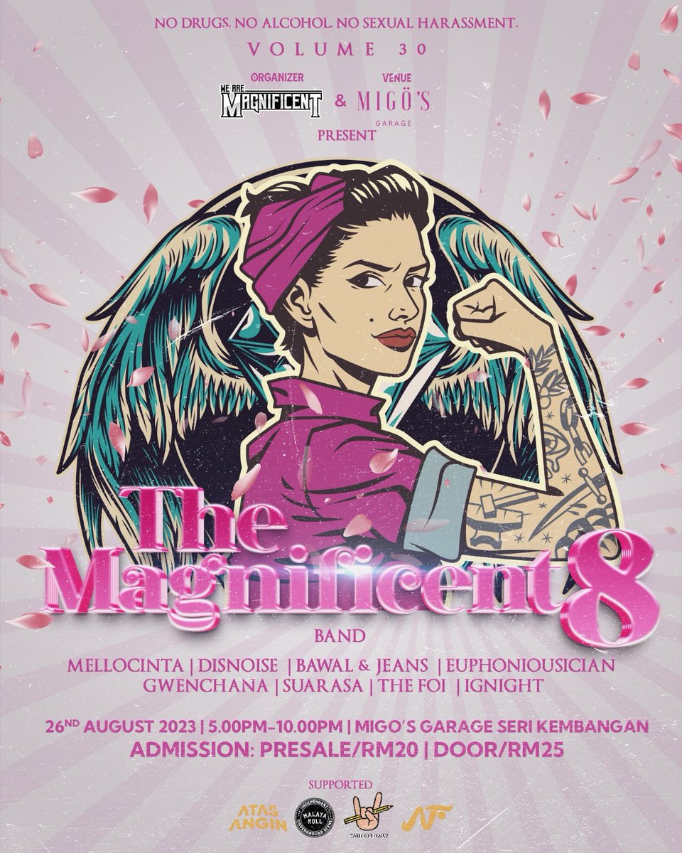 Upcoming gig! The Magnificent 8 Vol 30 // 26/8/2023 // Migo's Garage, Seri Kembangan. 

Bawalah kawan, keluarga, crush, kekasih dan seangkatan dengannya untuk berhibur hujung minggu bersama band² lokal lain~