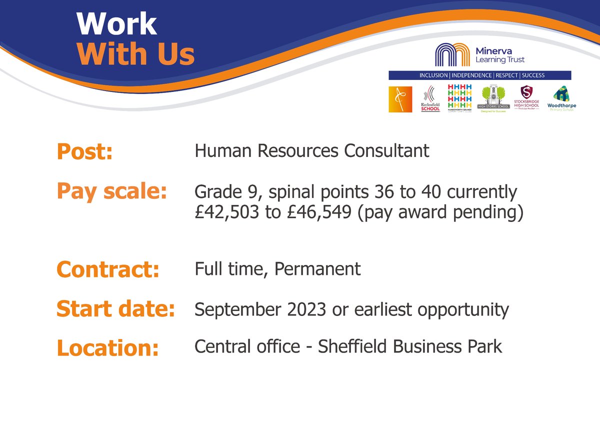 A unique opportunity has opened up for a HR Consultant at Minerva Learning Trust. 

Visit minervalearningtrust.co.uk for more information.