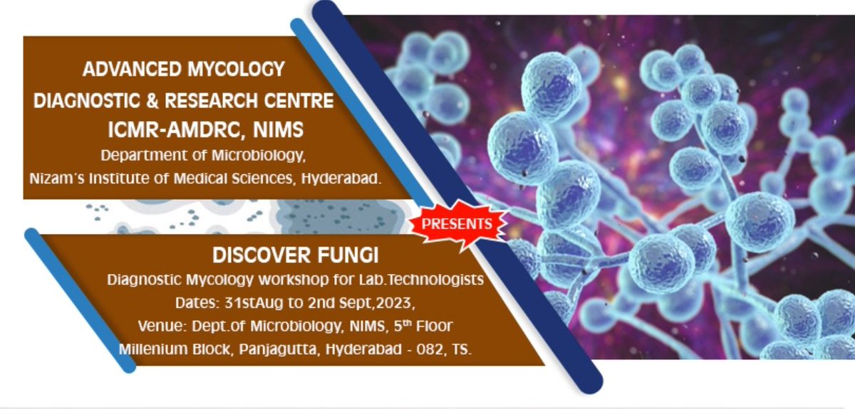 MYSTERIOUS MYCOLOGY☺️
First ICMR- AMDRC (Advanced Mycology Diagnostic & Research Center) Medical mycology workshop 2023, NIMS, Hyderabad @MycologyPGIMER @mrshivaprakash @drgagandeepdr @DrVinay118  @dipikamicrobio @raeesbio @shamanth26 @dr_arghadip 
amdrcnims.com