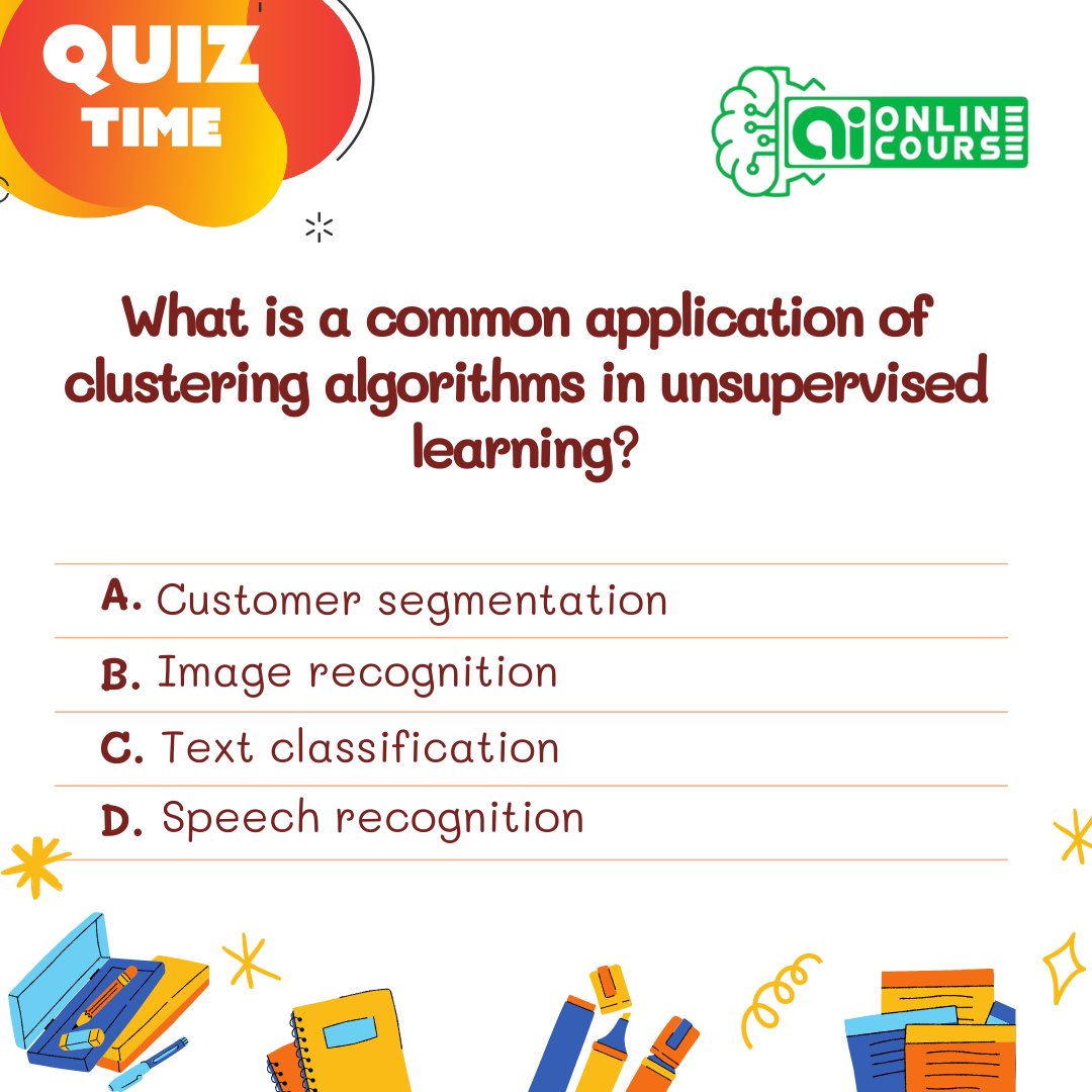 aionlinecourse's tweet image. Unsupervised learning quiz questions.
Let&apos;s Put Your Knowledge to The Test!

#machinelearning #AI #AIQuiz #artificalintelligence #quiz #QuizTime