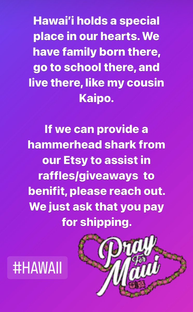 From @GregortheTherapyDog Instagram:

We would love to donate any hammerheads to assist in giveaways to benefit the people of Maui. 💙🌈 #pray4Hawaii #Pray4Maui