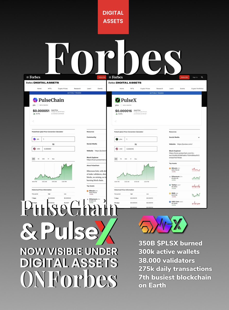 JUST IN: #PulseChain and #PulseX are now both to be seen on @Forbes As the weak hands are leaving, mainstream media is entering We’re unbreakable $HEX