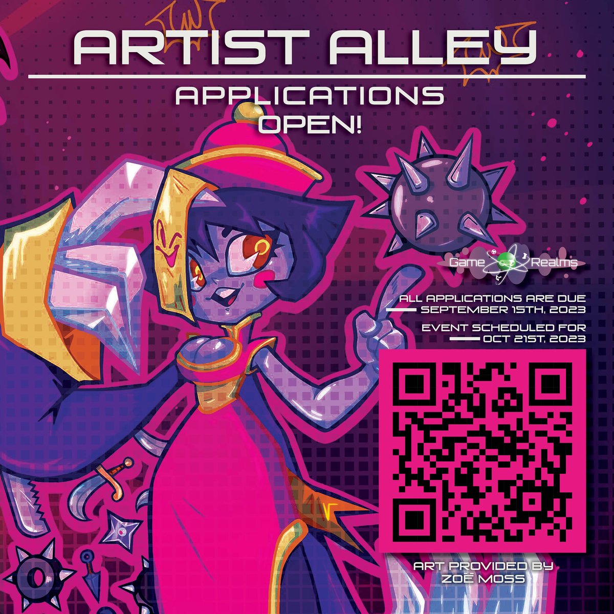 chasmworks's tweet photo. Applications are open! 
Table at the Game Realms Artist Alley event.  All Apps are due for September 15th. 
Happening October 21st! https://t.co/ubP1CBYoGq