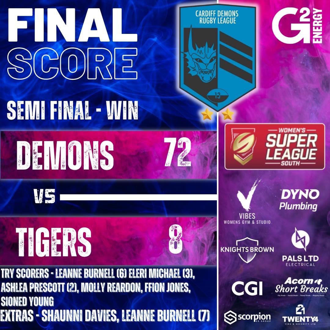 Finals here we come!!!!!

We’ve secured our spot in the 2023 Super League south final🔥 

Thanks to <a href="/BedfordTigers/">Bedford TigersRLFC</a> for travelling, we enjoyed the physical encounter, your efforts aren’t reflective of the final score.

#UppaDemons #Result #DemonsOnFire #WinnerWinner