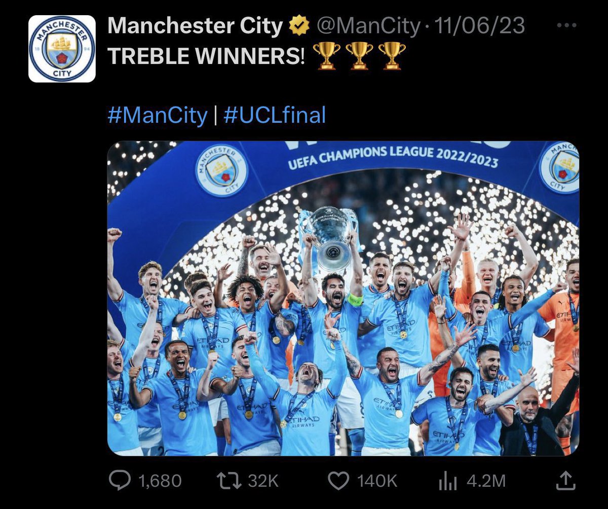 Fred’s goodbye tweet has more likes than city’s treble.