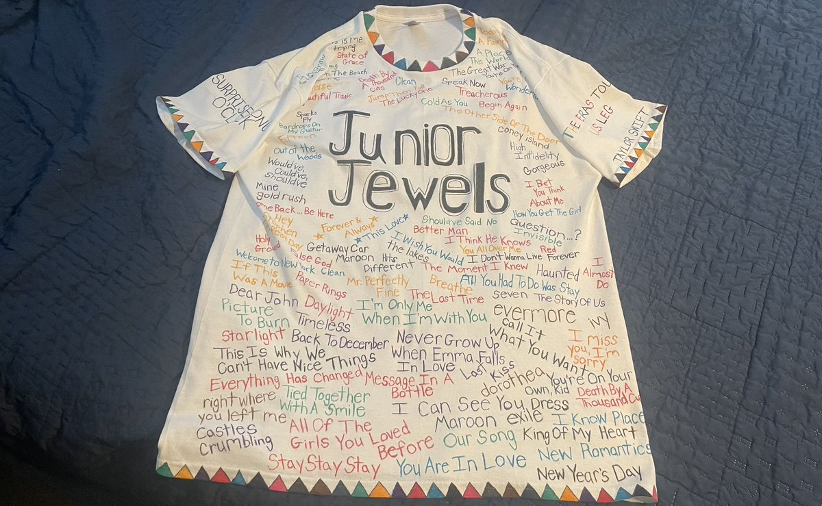 fallingfor30's tweet image. After 53 shows and 106 surprise songs, my junior jewels surprise song o’clock shirt is finished!!! #TSTheErasTour @taylornation13 @taylorswift13