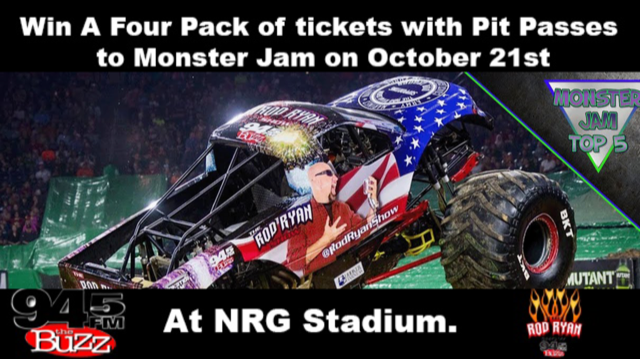 rodryanshow's tweet photo. Here is your chance to win a 4 pack of @MonsterJam tix with  pit passes. @rodryanshow and #every20minutes want to hook you up. For your chance to win Retweet this tweet using @945thebuzz. Winner selection at 7:20 am https://t.co/eFNsuozIGP