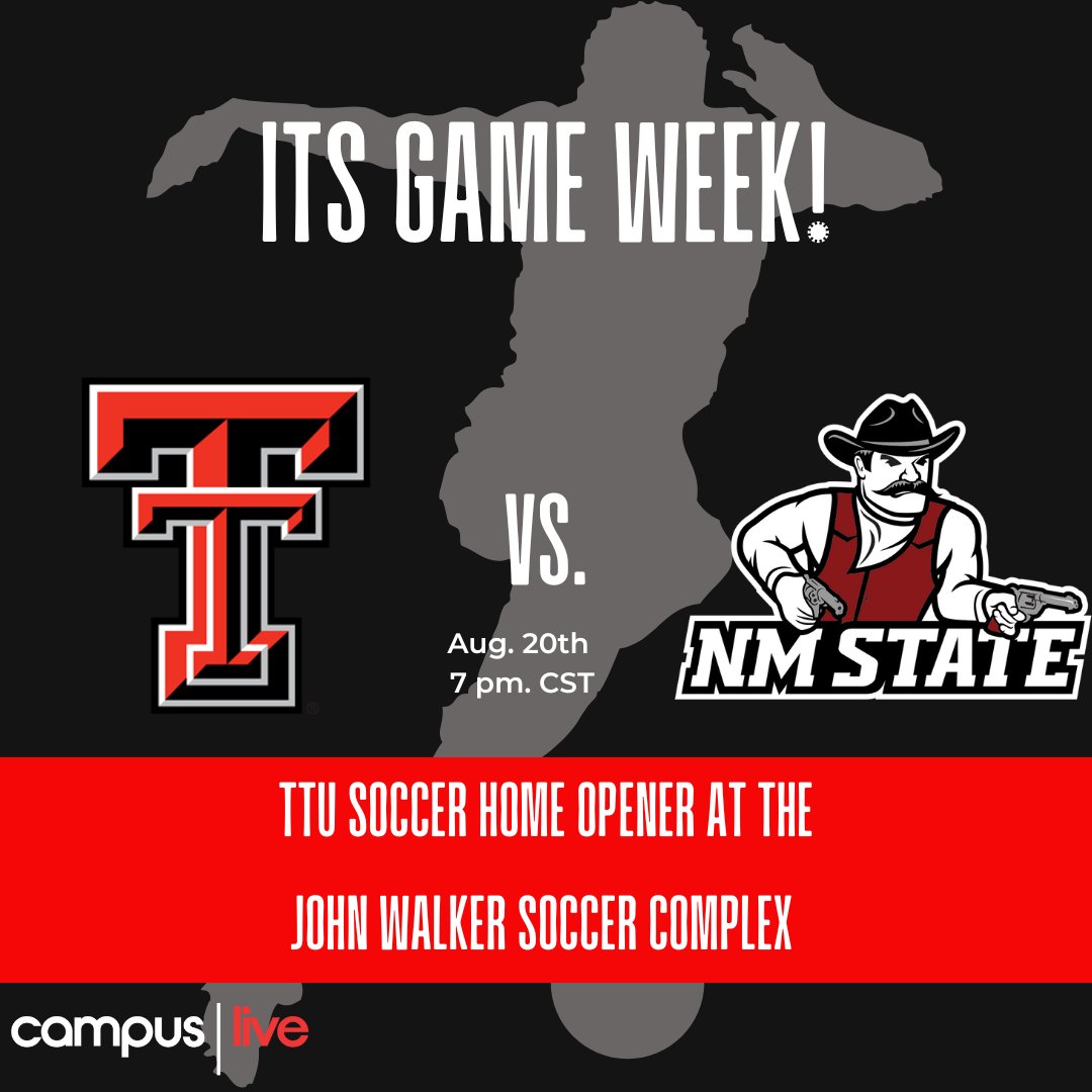 CampusLiveTTU's tweet photo. @TexasTechSoccer will have their home opener Sunday, Aug. 20th at the John Walker Soccer Complex. The game will start at 7 pm. CST. Come out and support the Red Raiders and check out their new playing service! #TexasTech #TexasTechSoccer #Wreckem https://t.co/QRQiVmECXe