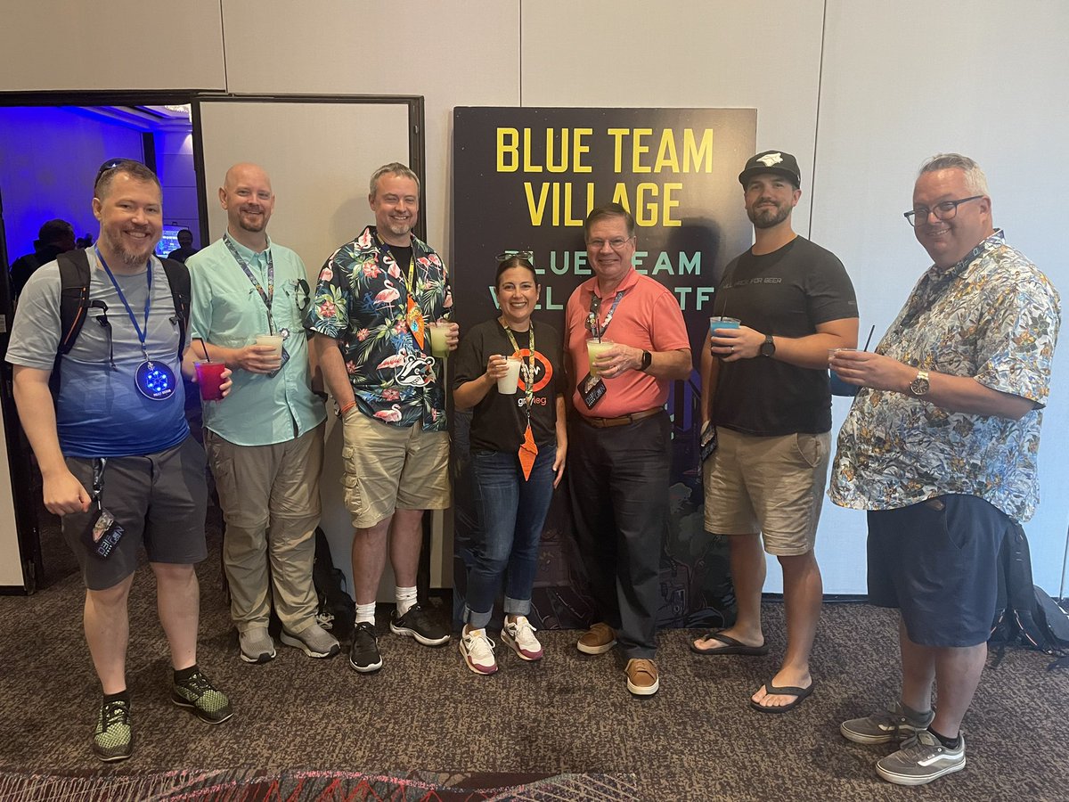 dontmesswithJMo's tweet image. At the @BlueTeamVillage closing ceremonies-such a great #DEFCON31 

Started with 11 @graylog2 ers and this is the die hard crew still standing. Started at @BSidesLV, popped into @BlackHatEvents, then rounded out the week at @defcon. 

Best crew ever!  #ctf #fruitydrinks