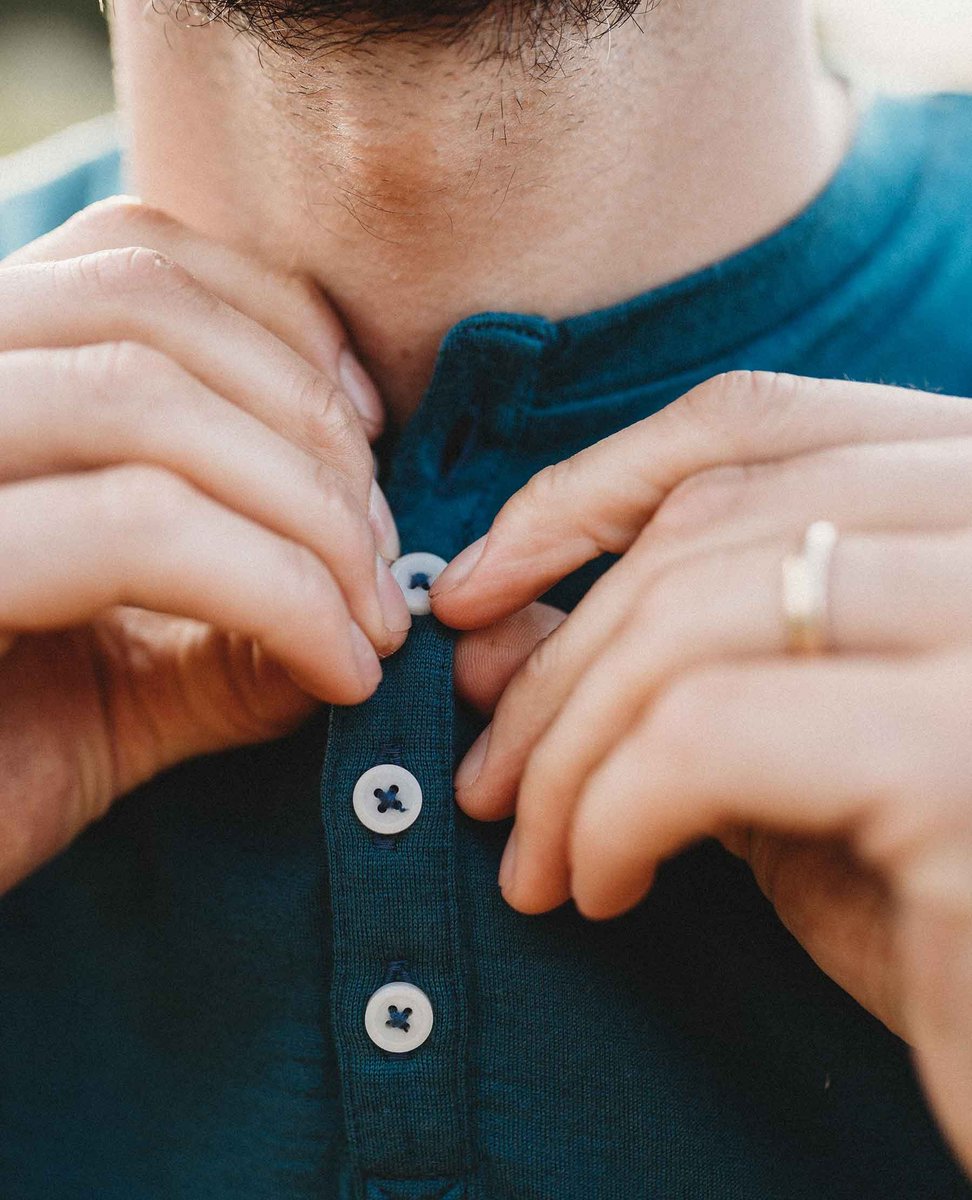 Buttons. Little blogs of plastic often. But not always!⁠
We use corozo nut from the Tagua tree. Also know as vegetable ivory, corozo nut is sustainable and biodegradable and gorgeous and smooth and shown here on our men's merino Henley. ⁠
⁠