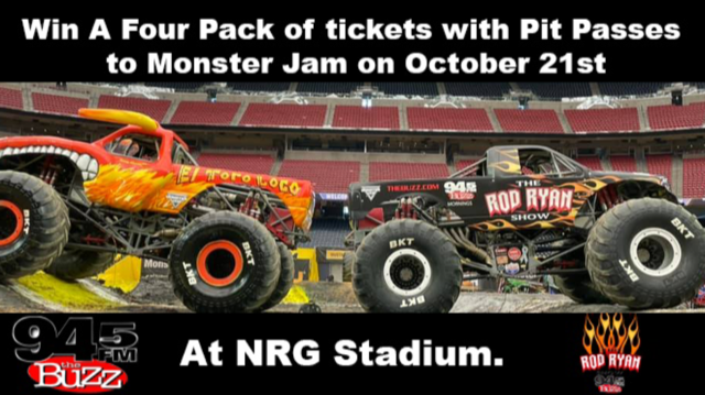 rodryanshow's tweet photo. Right now @945thebuzz and @rodryanshow are giving away a 4 pack of @MonsterJam tickets with pit passes. For your chance to win Retweet this tweet using #bestlistenersintheworld the winner selection at 9:20 am. Good luck! https://t.co/n42gyRDD7E