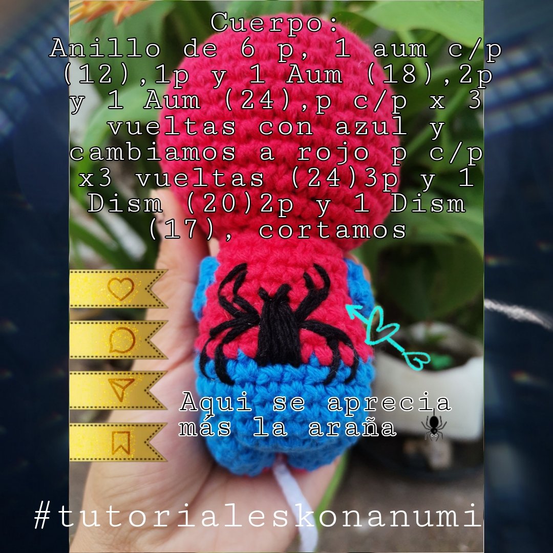 konanumi's tweet image. Patrón Amigurumi.
Spider Man 15 cm.
Parte 1-2
#tutorialeskonanumi #patroneslibreskonanumi #amigurumitutorial #tutorialesAmigurumi #aprendeamigurumis #patronesAmigurumi #patroneslibreskonanumi #patrongratis #tutoriales #tutorialesAmigurumi #tutorialesgratis #tutorialcrochet