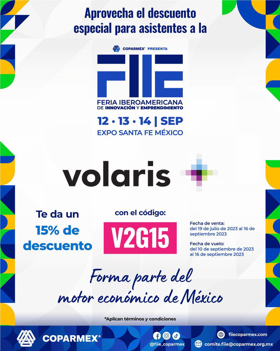 maununezmx's tweet photo. #FIIE2023 || Hey #MiPyMEs véndale a las empresas grandotas, nosotros somos el motor económico y social de MÉXICO, sus empresas pueden acceder a la proveeduria de las GRANDES empresas, cadenas de valor y comercio exterior #Nearshoring

En la @FIIE_Coparmex puedes venderle a los grandes, adquiere tu stand para mostrar tus productos y servicios y accede a los Encuentros de Negocio #B2B fácil y sencillo

💻Regístrate GRATIS 👉🏽 https://t.co/AqVbUXTixg

✈️Obtén tu descuento de @viajaVolaris para asistir

📆 12,13 y 14 de septiembre

🏢 En @ExpoSantaFeMx 

No te pierdas el mayor evento de #México e #Iberoamérica impulsado por @Coparmex