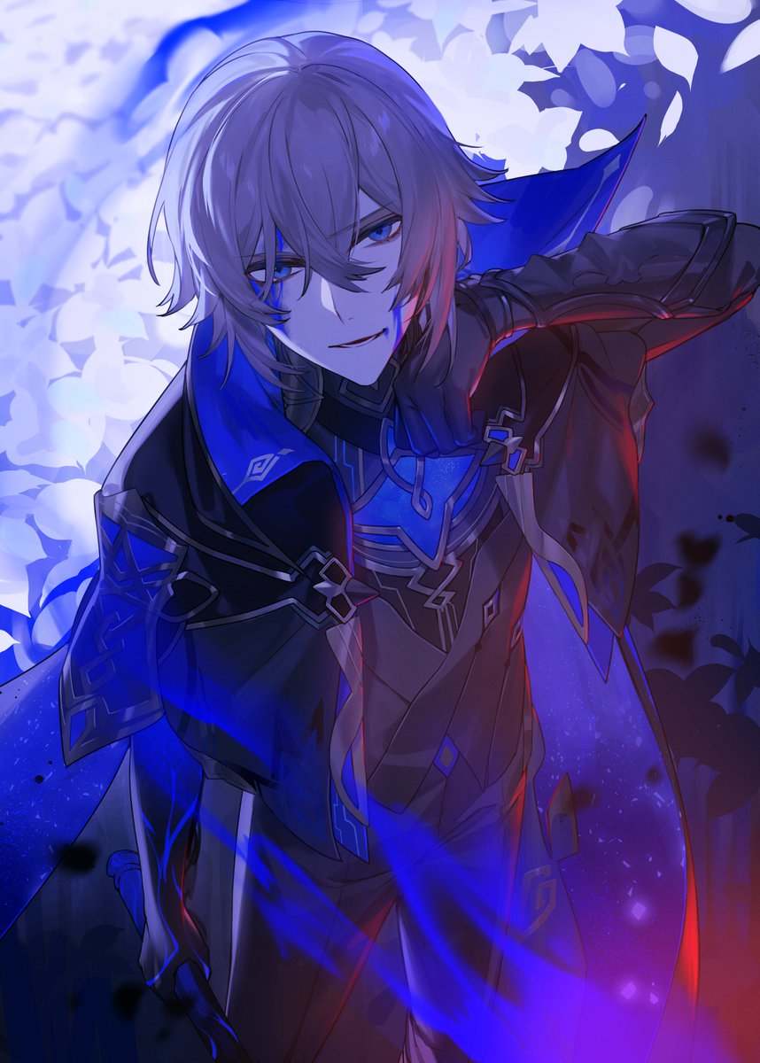 1boy male focus solo blue eyes blood on face blood gloves  illustration images