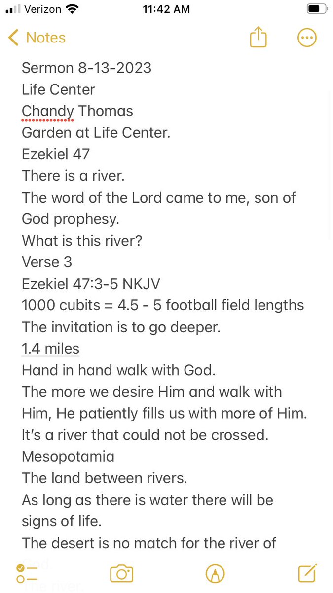 howie399's tweet photo. Sermon 8-13-2023
Life Center 
Chandy Thomas
Garden at Life Center.
Ezekiel 47
There is a river.
The word of the Lord came to me, son of God prophesy.
What is this river?
Verse 3
Ezekiel 47:3-5 NKJV
1000 cubits = 4.5 - 5 football field lengths 
The invitation is to go deeper. https://t.co/B19HOfaSVz
