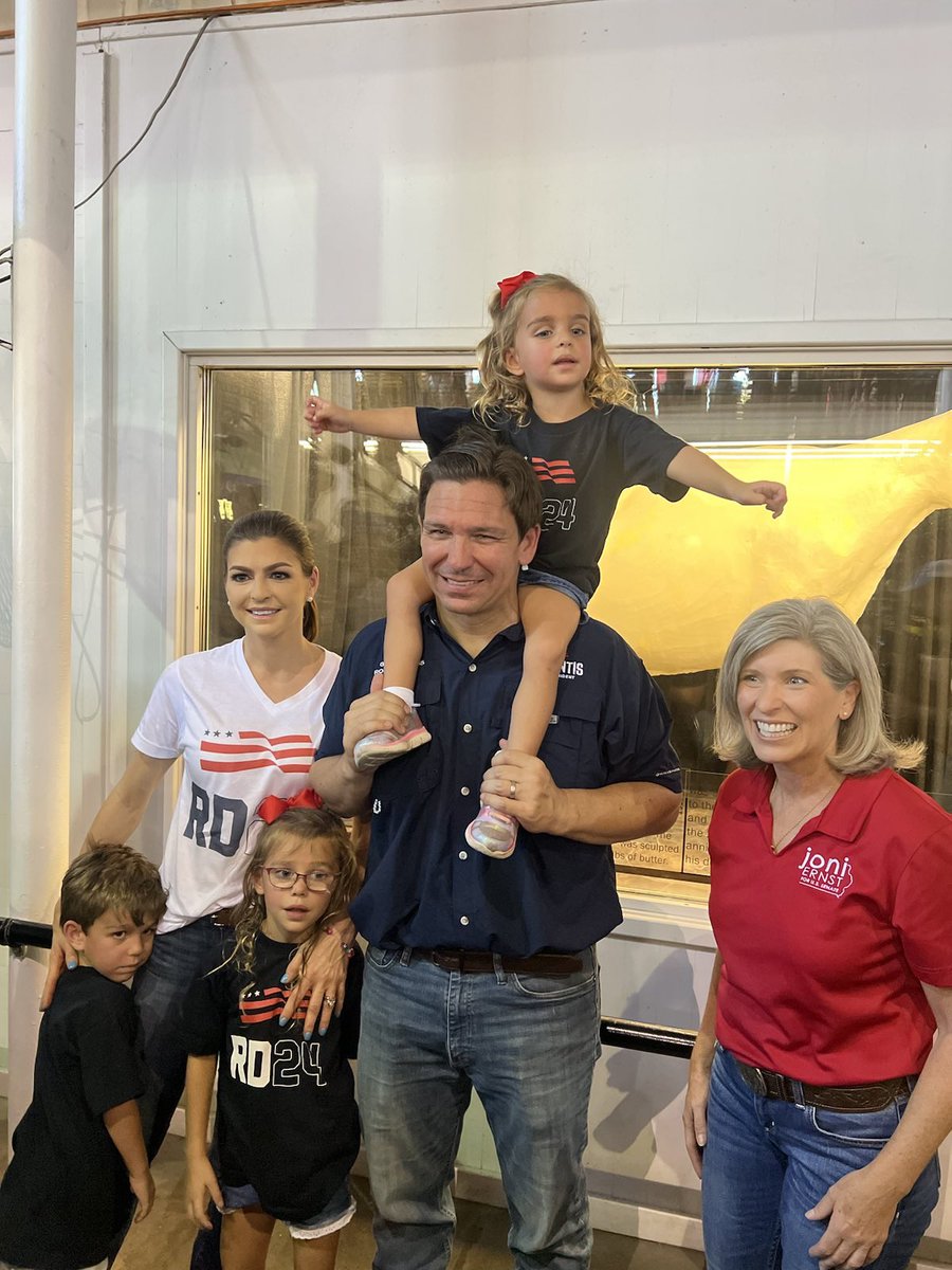 RonDeSantis's tweet photo. Had a great day at the Iowa State Fair with @CaseyDeSantis, Madison, Mason &amp; Mamie. Grateful to all of the Iowa leadership and legislators who spent the day with us, and the many Iowans who stopped me to express their support. https://t.co/cOBCCYlcQv