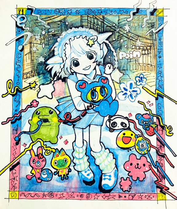 実家の色鉛筆で楽書き