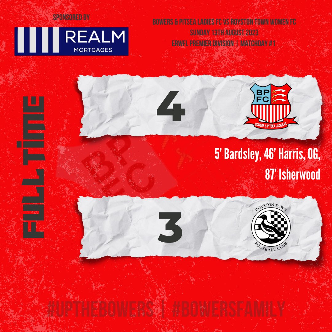 𝗢𝗽𝗲𝗻𝗶𝗻𝗴 𝗗𝗮𝘆 𝗩𝗶𝗰𝘁𝗼𝗿𝘆…

We start the campaign with all 3 points after goals from Millie Isherwood, Chloe Bardsley, Olivia Harris and an Own Goal!

#UpTheBowers