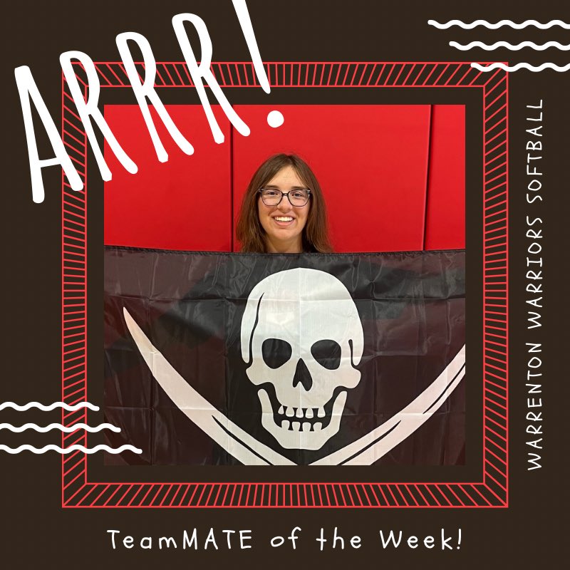 Our 1st TeamMATE of the week for the 2023 season goes to Rose Renshaw! 🏴‍☠️ Her team nominated her due to her positivity, work ethic, and helpfulness. ❤️🥎🖤 
#TeamMATE #FilltheBucket