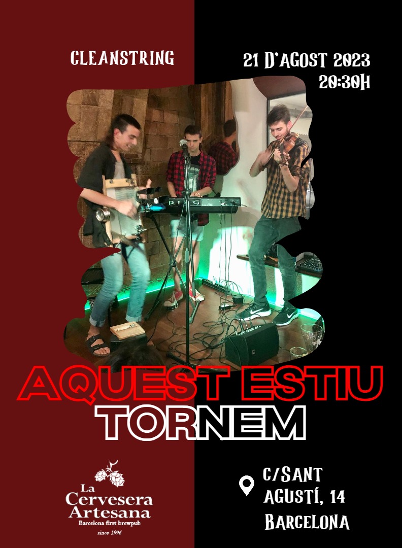 Cleanstring1's tweet photo. AQUEST ESTIU TORNEM!!🔥🔥

Ens podeu veure el dia 21 d'agost a les 20:30h a la @LaCerveseraBCN 🍻 tot coincidint amb les Festes de Gràcia!🎊

No us ho perdeu!!🎻🎹🥁 https://t.co/To6IcQ8bnT