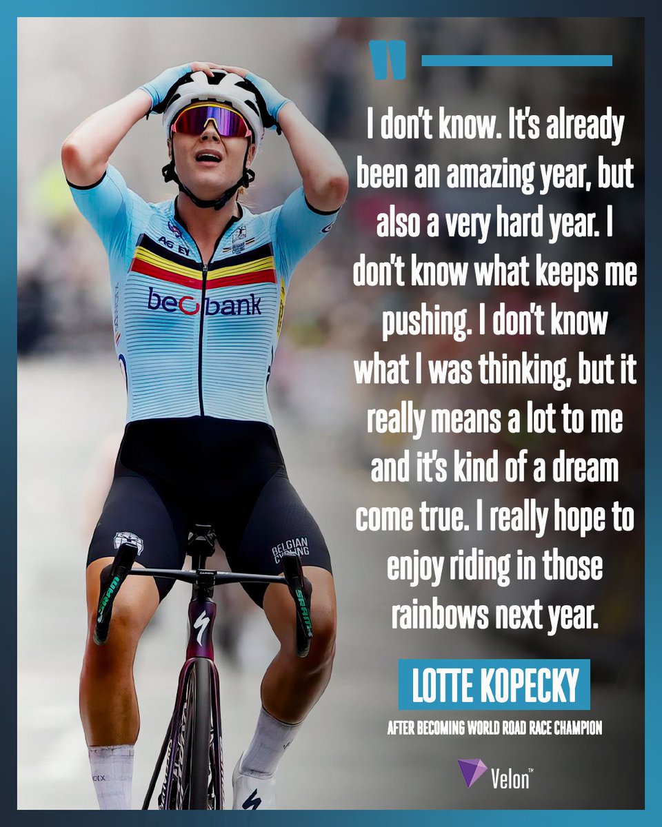 VelonCC's tweet photo. "I don't know what keeps me pushing" 💪

Lotte Kopecky couldn't hold back the tears after winning the world road race championship and was full of praise for her Belgian teammates 🥹
________
🏴󠁧󠁢󠁳󠁣󠁴󠁿 #GlasgowScotland2023 https://t.co/UVU62wsW95