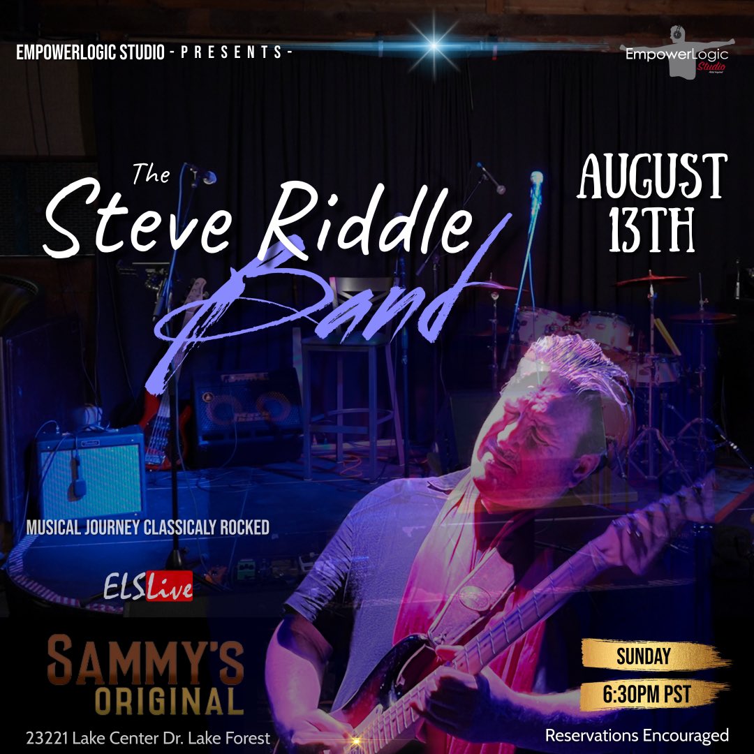 Tonight we will be rocking Sammy’s Original in Lake Forest! The show starts at 7 pm, come on out!

#livemusic #concerts #bands #socal #liveblues #blues #rock #SteveRiddle #SteveRiddleBand #sammysoriginal #bars #pubs
