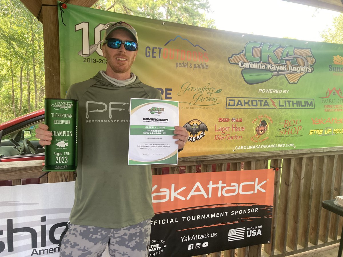 CarolinaYakAngl's tweet photo. Thank you, Carver Covers , for sponsoring our club! Brooks Lanier won a custom Carver kayak cover with his 1st place finish!
#cka10 #carverindustries #carvercovers https://t.co/owYj29lLtY