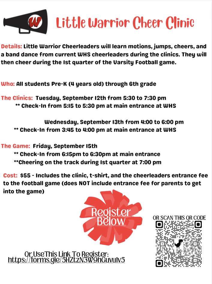 CheerWestside's tweet photo. Calling all little warriors!! Our registration is now open! The cost for the clinic is $55 per child. We hope to see you there ❤️🖤🤍

SIGN UP LINK: https://t.co/7Oh1crZ5bx https://t.co/AmVAZXjyJu