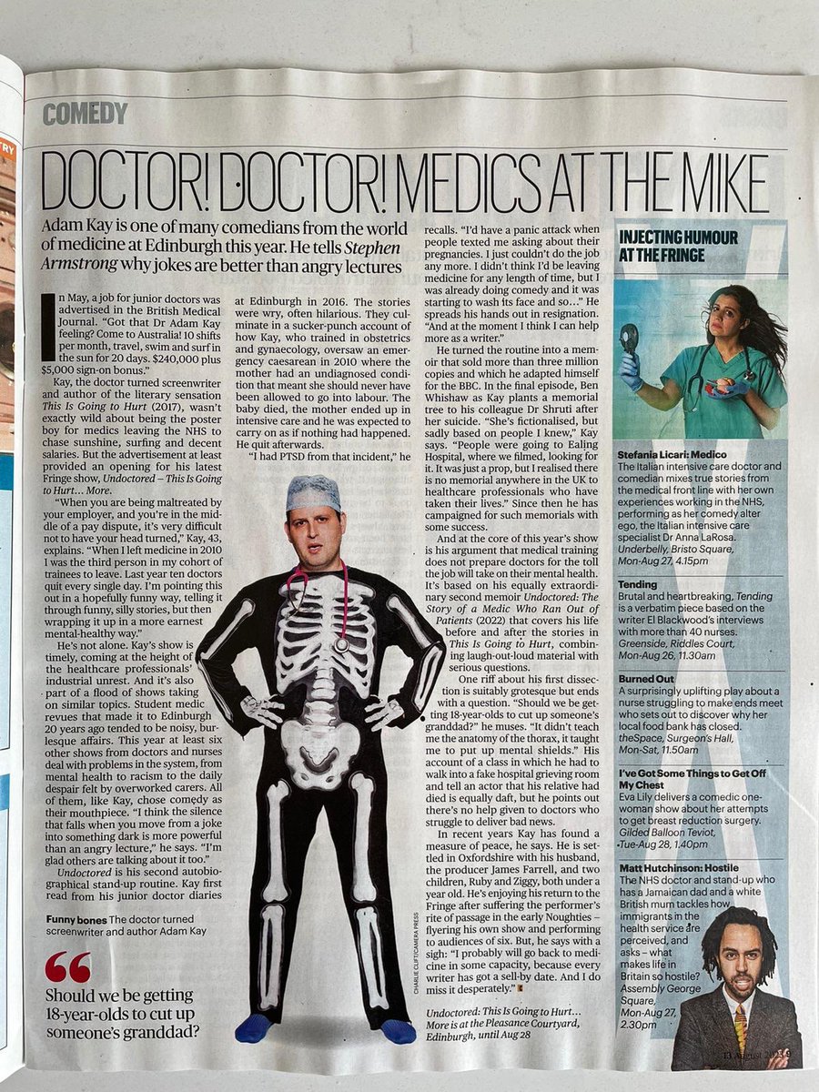 A little shout out for our show next to <a href="/amateuradam/">Adam Kay</a> in today’s <a href="/timesculture/">Times Culture</a>. Still time to catch this “articulate and comedic exploration of an underfunded healthcare service for women” 1:40pm at <a href="/Gildedballoon/">Gilded Balloon</a> until 28th (except tomorrow - 14th!) 
🎟️ tickets.gildedballoon.co.uk/event/14:4939/