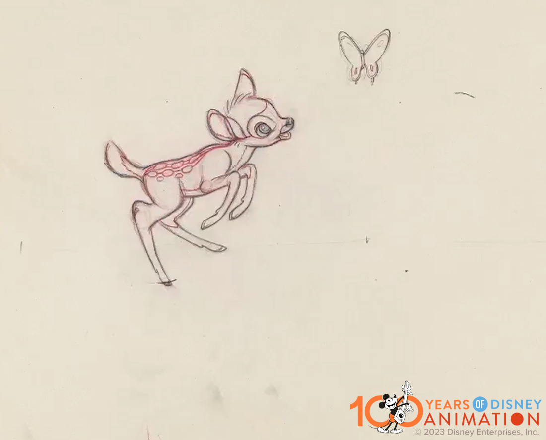 In honor of Bambi's anniversary, here's the fawn and the butterfly. Bambi was one of the first times an animator – in this case, Frank Thomas – solely supervised a character's animation, including every single bit of action timing and cutting. 🦌 Watch #Bambi on #DisneyPlus. ✨…