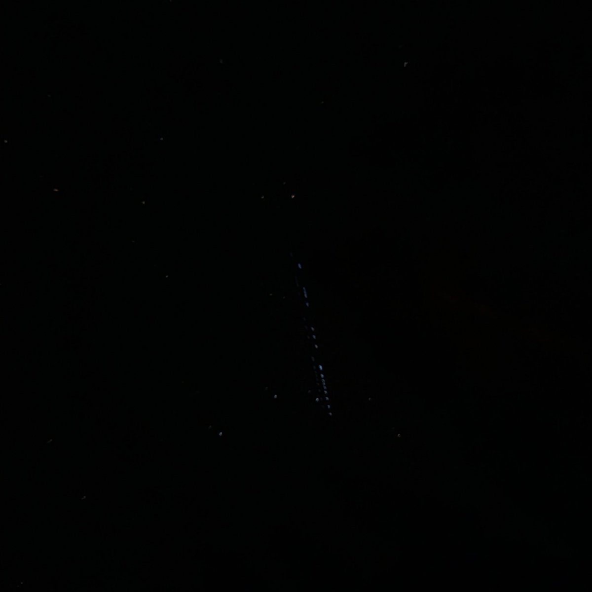 Weirdest thing in the sky camping in the CO mountains near Blackhawk last night. String of lights, all in a row, waaaay up high. All vanished at the same spot. <a href="/NASA/">NASA</a> any idea what I saw? Pic looked a lot clearer in the dark last night 🤣 turn your lights off to look at it