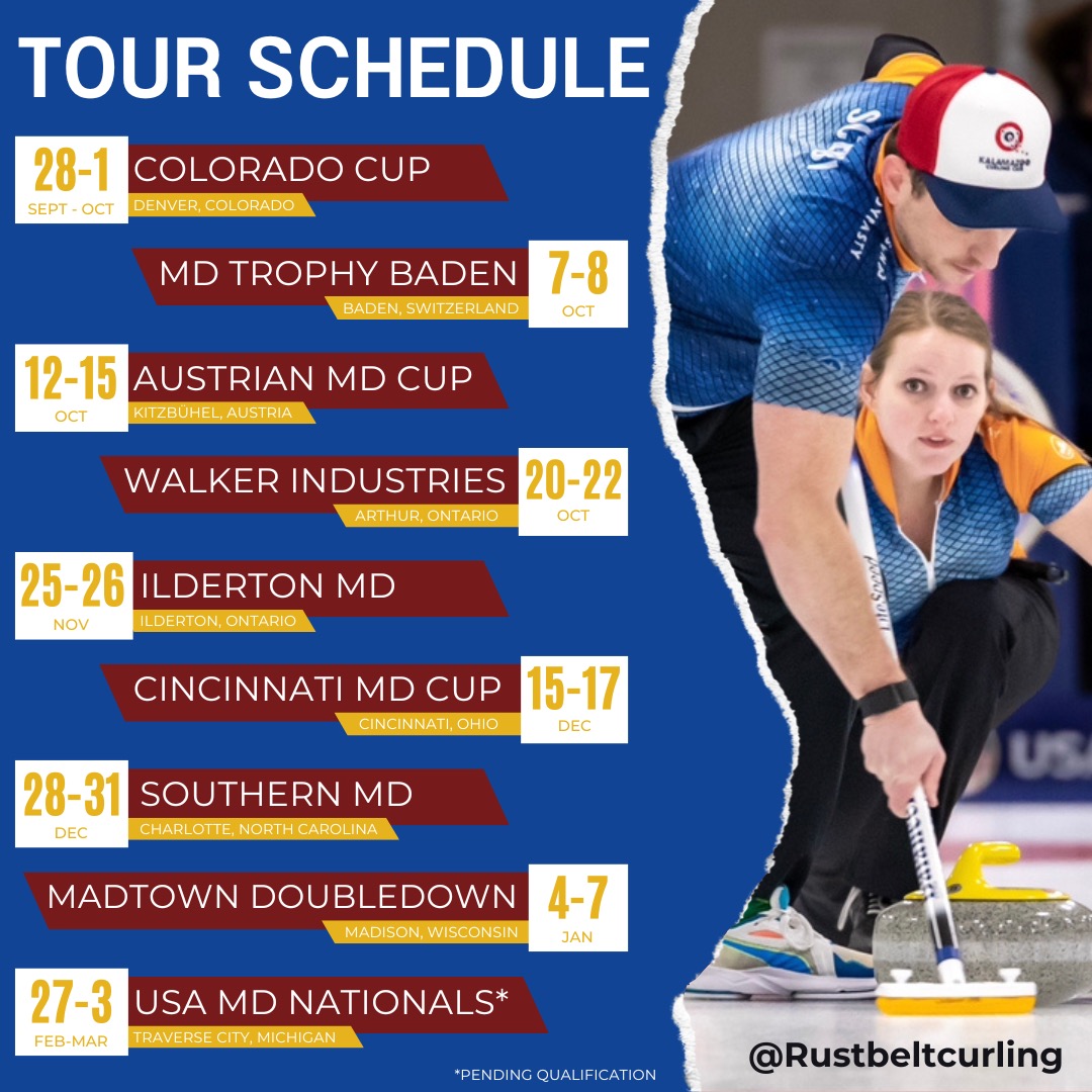 RustBeltCurling's tweet photo. Jumping on the bandwagon and dropping our schedule too. Excited to represent the Rust Belt overseas this season! 
Want to support us? Send us a DM and we can discuss sponsorship opportunities! ⚙️🥌 https://t.co/haNnJmACkq